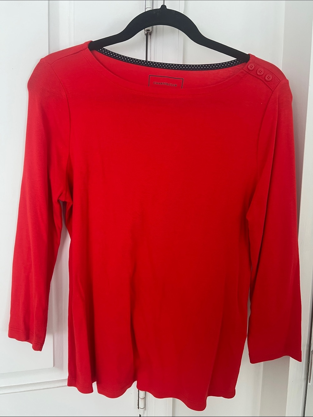 Charter Club Red Long-Sleeve Button-Shoulder Top 100% Pima Cotton PL NWT